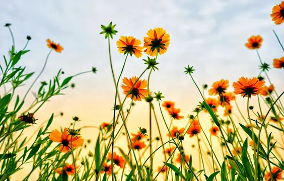 Bright flowers in a sustainable environment, symbolizing efforts to reduce carbon emissions for environmental protection.