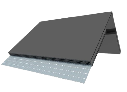 Ridge Vent (RV10P) with adhesive aluminum flashing for passive roof ventilation.