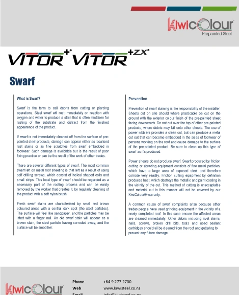 Cover page of KiwiColour Swarf Management Guide highlighting prevention and removal of swarf stains.