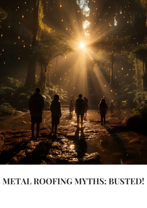 Sunlight streaming through a mystical forest with silhouettes of people exploring, symbolizing the discovery of truths.