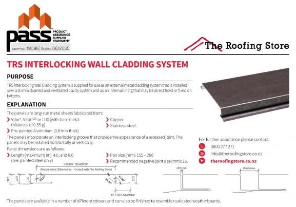 Cover page of TRS Interlocking Wall Cladding System PASS™ certification document.