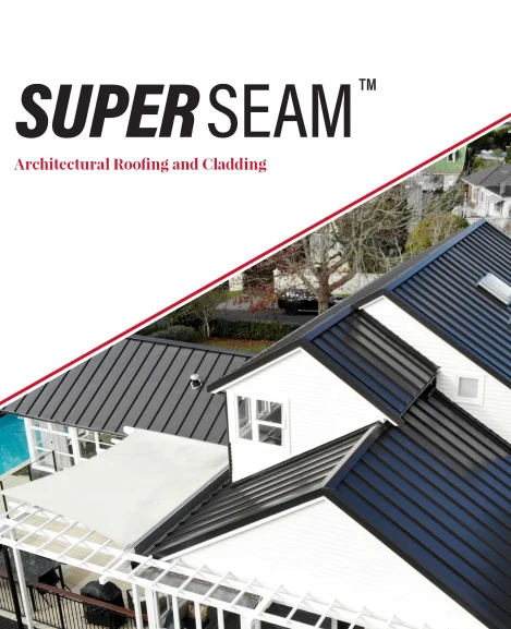 Cover page of the TRS Super Seam brochure, highlighting innovative roofing and cladding solutions.