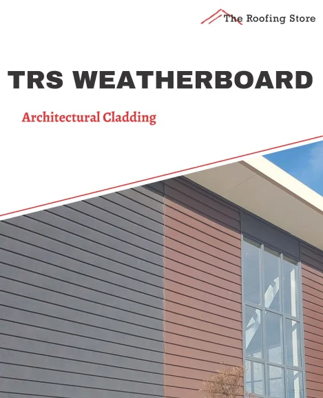 Cover page of the TRS Weatherboard brochure, featuring architectural cladding solutions.