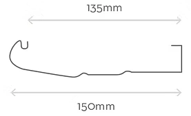 150mm TRS fascia profile with a rounded contour and a 135mm height, suitable for modern rooflines and gutter systems.
