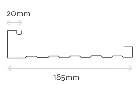 185mm TRS fascia profile, with precise measurements of 185mm width and 20mm edge, featuring a durable and seamless design.