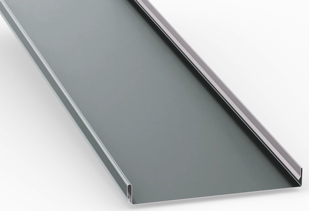 TRS Super Seam tray system for roofing and cladding with sleek lines and wide pans.